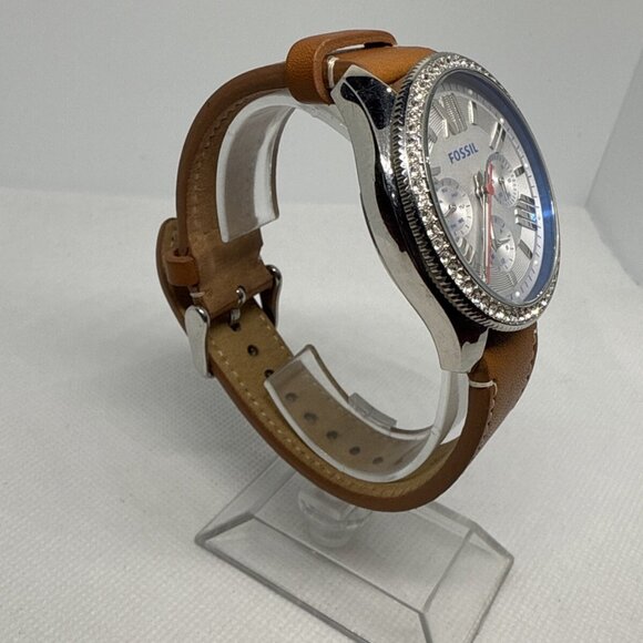 Fossil AM4623 Cecile Crystal Accented 40mm Quartz Brown Leather Strap Women's - Picture 3 of 12